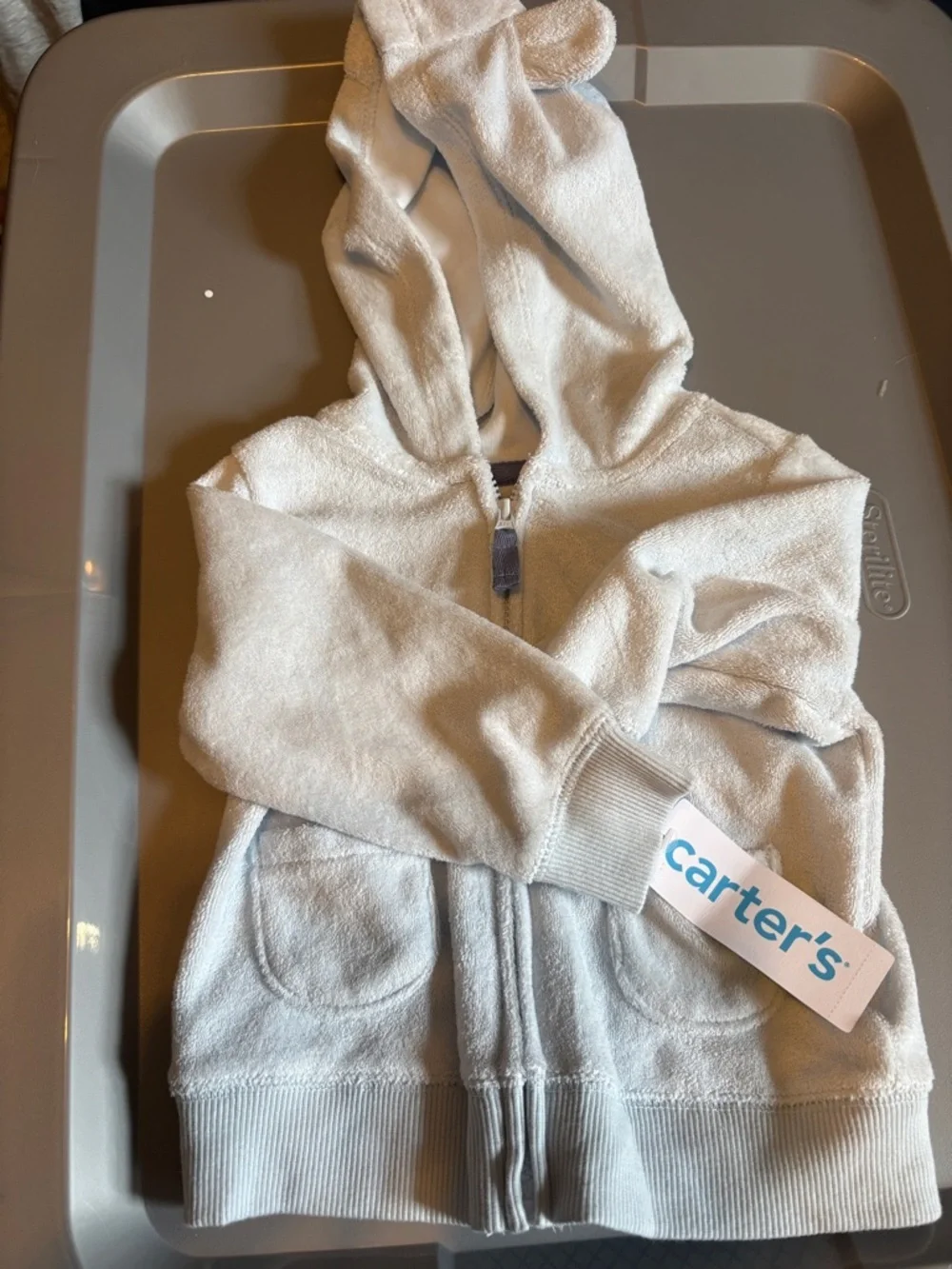 Carter's Light Gray Hooded Zip Jacket
